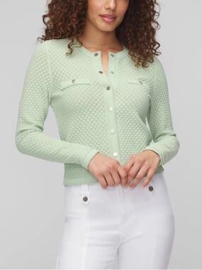 White House Black Market Mint Green Textured Button Cardigan